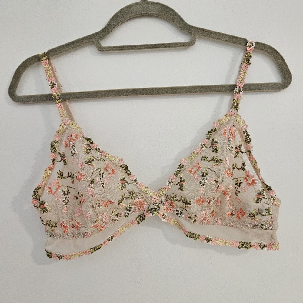 Aerie Boho Cottagecore Feminine Floral Lace Triangle Sheer Bralette Festival
